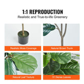 Artificial Fiddle Leaf Fig Tree, 5 FT, Secure PE Material & Anti-Tip Tilt Protection Low-Maintenance Faux Plant, Lifelike Green Fake Potted Tree for Home Office Warehouse Decor Indoor Outdoor